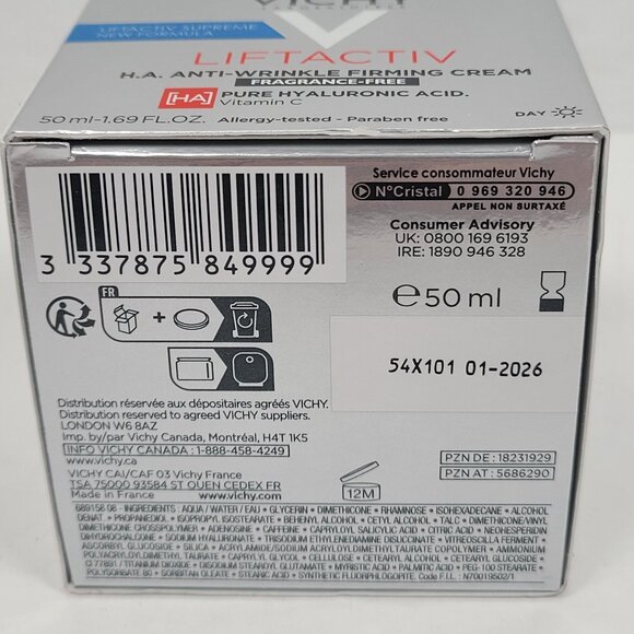 Vichy Liftactiv Supreme H.A. Anti-Wrinkle Firming Cream Fragrance-Free 50ml NIB - Picture 5 of 5